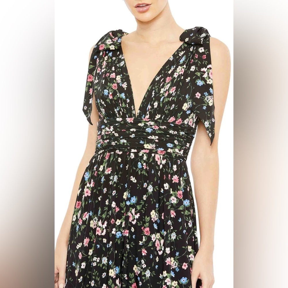Mac Duggal 50657 NWT Floral Printed Bow Tie Detailed Ruched Waistband Dress - Picture 4 of 6